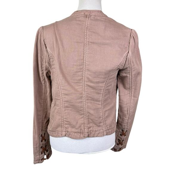 Free People NWT Jagger Blazer Military Tan Jacket Lace up Sleeve Outerwear - Picture 5 of 13